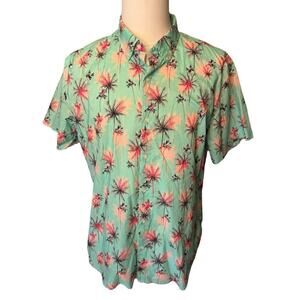 Bonobos Hawaiian Shirt 2XL Slim Fit Teal And Pink Palms Tropical Aloha